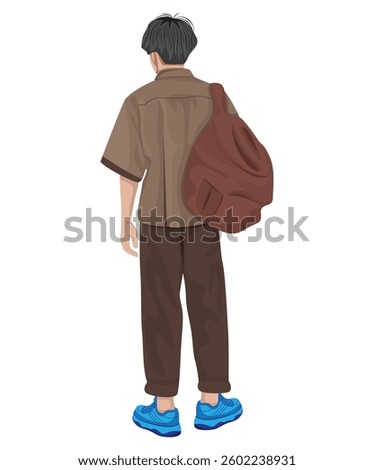 A man standing with his back turned and carrying a bag vector design