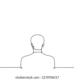 man standing with his back to the viewer shoulder-length portrait - one line drawing vector. concept of faceless, anonymous, ignoring