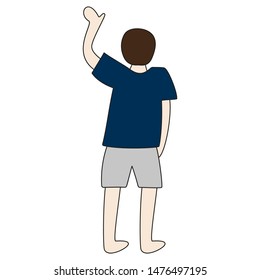 A man standing with his back and waving his hand
