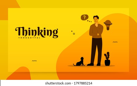 Man standing with his cat and thinking of the target business success