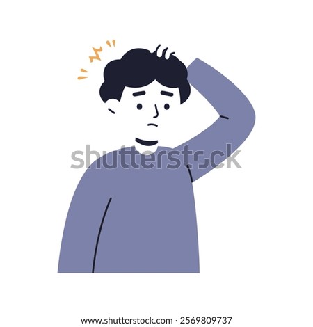 man is standing with his hand on his head,and looking confused