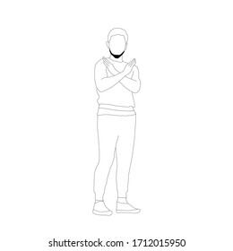 A man standing with his hands crossed not accepted symbols