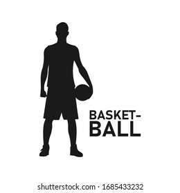 Man standing and holding a ball silhouette. Basketball match or competition logo concept. Basketball game training exercise. Sport team icon sign or symbol - Simple vector illustration.