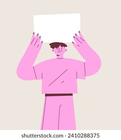 Hombre de pie sosteniendo pancartas vacías
