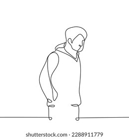 man standing in hoodie and hands in pockets   one line drawing vector  concept man in hoodie