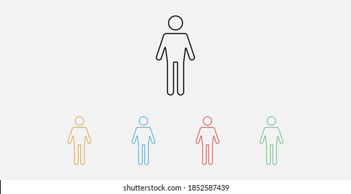 Man standing icon. Man vector icon. Gender icon. Line icon .Set of colorful flat design icons