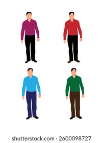 Man Standing Isolated on White Different Colors. People at work and activities vector art