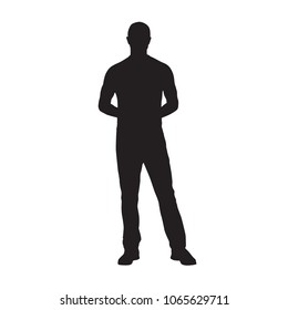 Man standing, isolated vector silhouette, front view