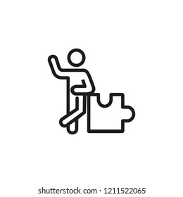 Man standing at jigsaw line icon. Confusion, question, problem. Puzzle concept. Vector illustration can be used for topics like business, strategy, help