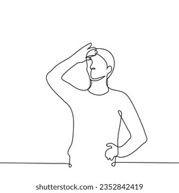 man standing looking into the distance - one line art vector. concept look to the future metaphor