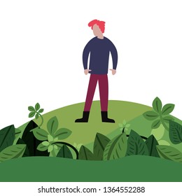 man standing in the meadow
