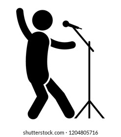 Man standing with mic, passionate singer 