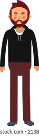 Hombre de pie. Hombre de edad media con barba. Carácter plano