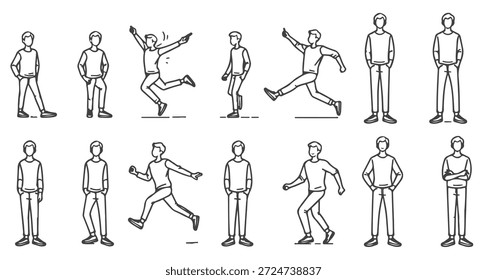 Hombre de pie y moviéndose en diferentes poses ilustración