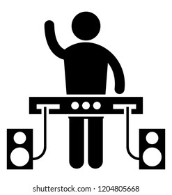 Man standing with musical keyboard, disk jockey 