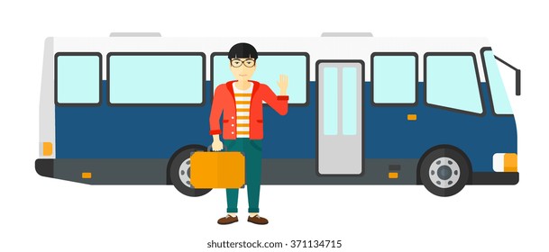 Man standing near bus.