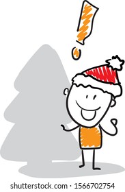 Man standing near new year eve silhouette. Exciting about new year. 
Doodle style vector illustration object isolated hand draw. Line art cartoon design character 