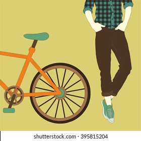 Man standing next to his bike, vector 