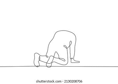 man standing on all fours - one line drawing vector. the concept of emotional emptiness, suffering, vomiting