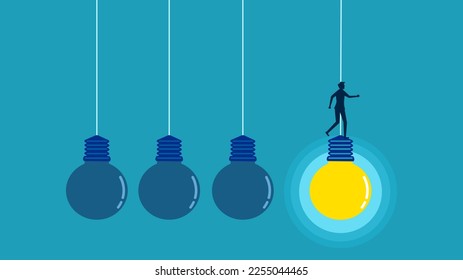 man standing on a bright light bulb. Clear knowledge. vector illustration