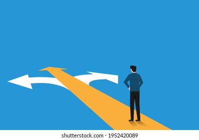 Man standing on crossroad having a best decision for him concept illustration.