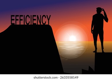 A man standing on the edge of a mountain to reach and grab the concept of Efficiency, vector illustration design background - Powered by Shutterstock - Get 15% off with code: PIKWIZARD15