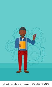 Man standing on gears background.