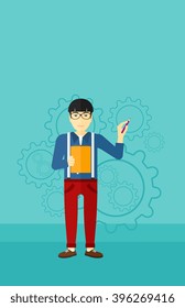 Man standing on gears background.