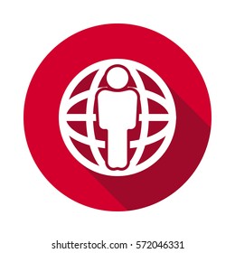 Man standing on the globe flat icon.