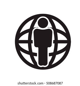 Man standing on the globe icon. White background