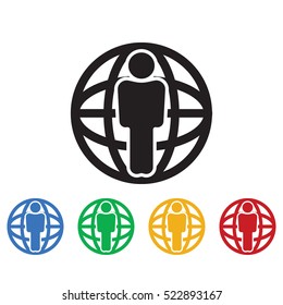 Man standing on the globe icon. Business icons set of colors