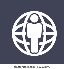 Man standing on the globe icon.