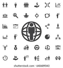 Man standing on the globe icon. Business icons set