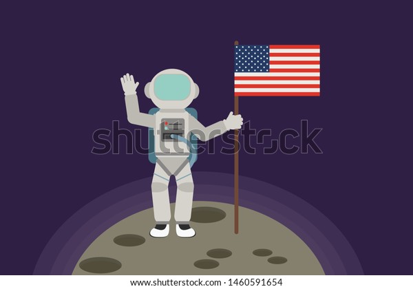 The man\
standing on the moon and holding the\
flag