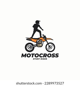 Man standing on motocross, stunt rider logo icon sign vector illustration