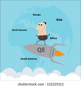 Man standing on QE measures bomb vector cartoon