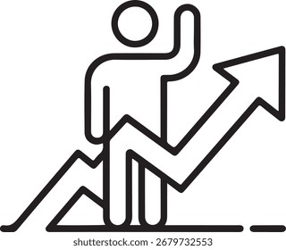 Homem de pé em um gráfico ascendente mostrando sucesso