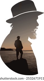 A man is standing on a rock silhouette image.