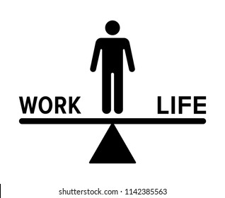 Man standing on seesaw for work life balance flat vector icon for job apps and websites