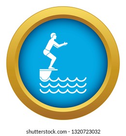 Man standing on springboard icon blue vector isolated on white background for any design