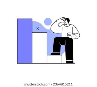 a man is standing on a staircase with a bar graph in front of him