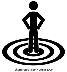 The Man Is Standing On Target.It Is A Stick Figure Vector. EPS10 