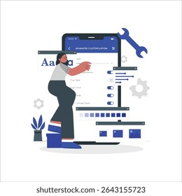 um homem está parado em cima de um telefone com a palavra adobe nele