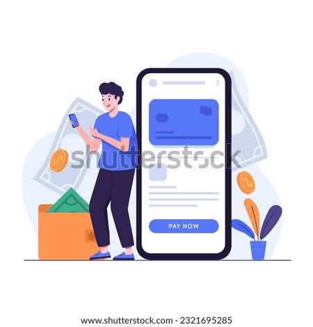 Man standing and opening mobile phone e-wallet doing digital transactions
