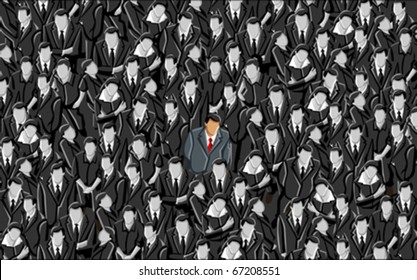 Man Standing Out From A Crowd