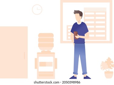 A man standing outside the office room.
