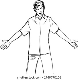 hombre de pie con brazos extendidos, ilustración vectorial