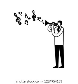 man standing playing trumpet instrument