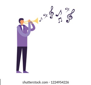 man standing playing trumpet instrument