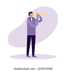 man standing playing trumpet instrument